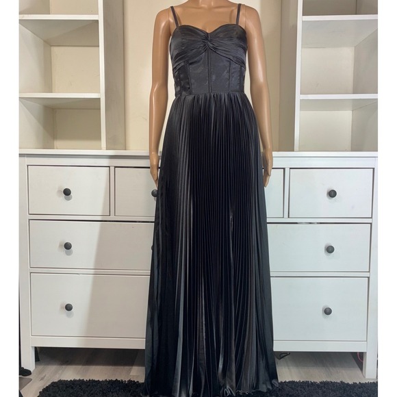 HDSMFOS Dresses & Skirts - Black Satin Corset Gown Pleated Skirt Spaghetti Strap Lace Up Back Formal prom